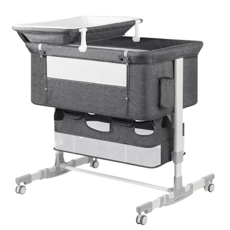 Baby Bassinet Bedside Sleeper with Diaper Changing Station + Mosquito Net + 16gallon Capacity Storage, Adjustable & Portable Bassinet Cosleeping Baby Bed