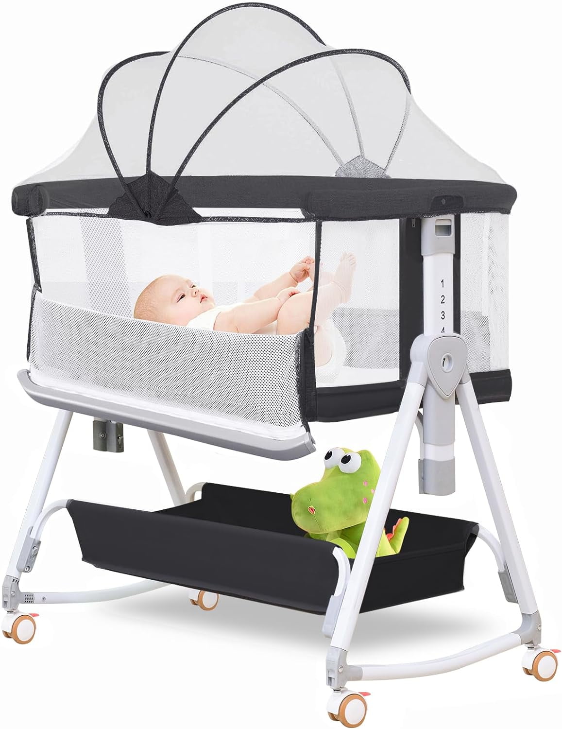 Baby Bedside Sleeper for Baby with Wheels and Storage Basket