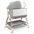 thumbnail image 1 of 4 in 1 Baby Bassinet Bedside Sleeper W/ Wheels,Storage Basket,Adjustable 7 Heights,Mosquito Net,Matress,Breathable Mesh Crib for Infants Toddler,Grey, 1 of 7