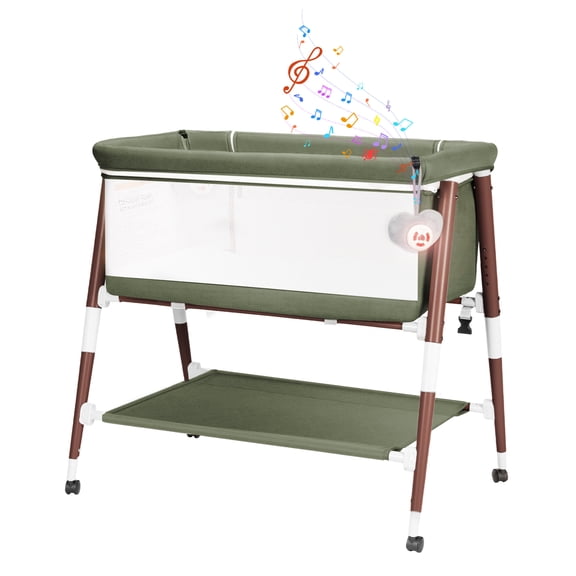 suihuooo Baby Bassinet Bedside Sleeper Crib for Newborn Boys Girls, Height Adjustable,Wheels And Mattress, Green