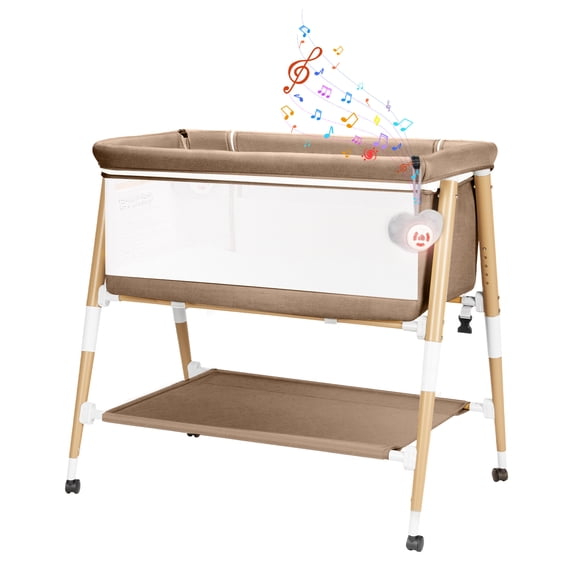 suihuooo Baby Bassinet Bedside Sleeper Crib for Newborn Boys Girls, Height Adjustable,Wheels And Mattress, Khaki