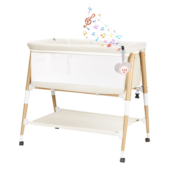 suihuooo Baby Bassinet Bedside Sleeper Crib for Newborn Boys Girls, Height Adjustable,Wheels And Mattress, White
