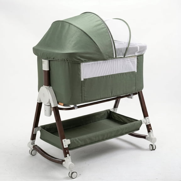 suihuooo 4 in 1 Baby Bassinet Bedside Sleeper, Height Adjustable, Easy Folding,Green
