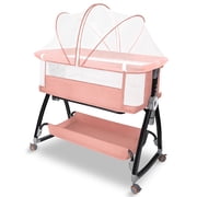 Baby Bassinet, HDJ Baby Bedside Sleeper Bassinet with 360  Wheel, Portable Infant Bed Side Crib for 0-6 Months, Pink