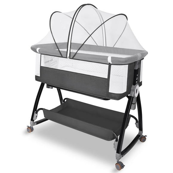 Baby Bassinet, HDJ Baby Bedside Sleeper Bassinet with Storage Basket for Infant, Bedside Crib for 0-6 Months, Dark Gray
