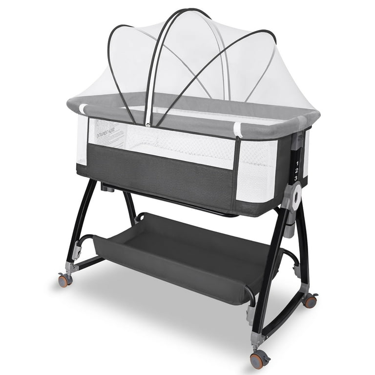 HDJ Bedside Bassinet with Mesh Side, Storage Basket, Adjustable
