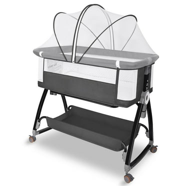 Baby Bassinet, HDJ Bedside Sleeper Bassinet with Storage Basket for Infant, Bedside Crib for 0-6 Months, Dark Gray