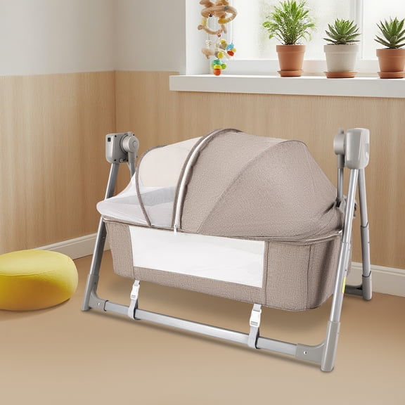Baby Bassinet with Music and Vibration, Five Adjustable Speeds, Foldable for Easy Storage, Safe Aluminum Frame, Suitable for Babies Up to 36 Months, No-Tool Installation