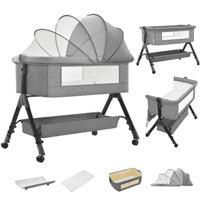 Baby Bassinet,Portable Baby Bedside Sleeper,4 in 1 Rocking Crip with Changing Table,Mosquito Net for 0-24Months,GRAY