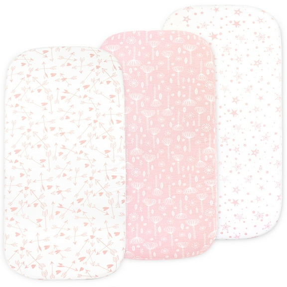 Baby Bassinet Sheet Set – 3 Pack - Keep Baby Happily Sleeping in Cold & Hot Weather w/ Ultra-Soft Universal Fitted Jersey Cotton Bassinet Sheets for Oval, Hourglass & Rectangle Bassinet Mattress, Pink