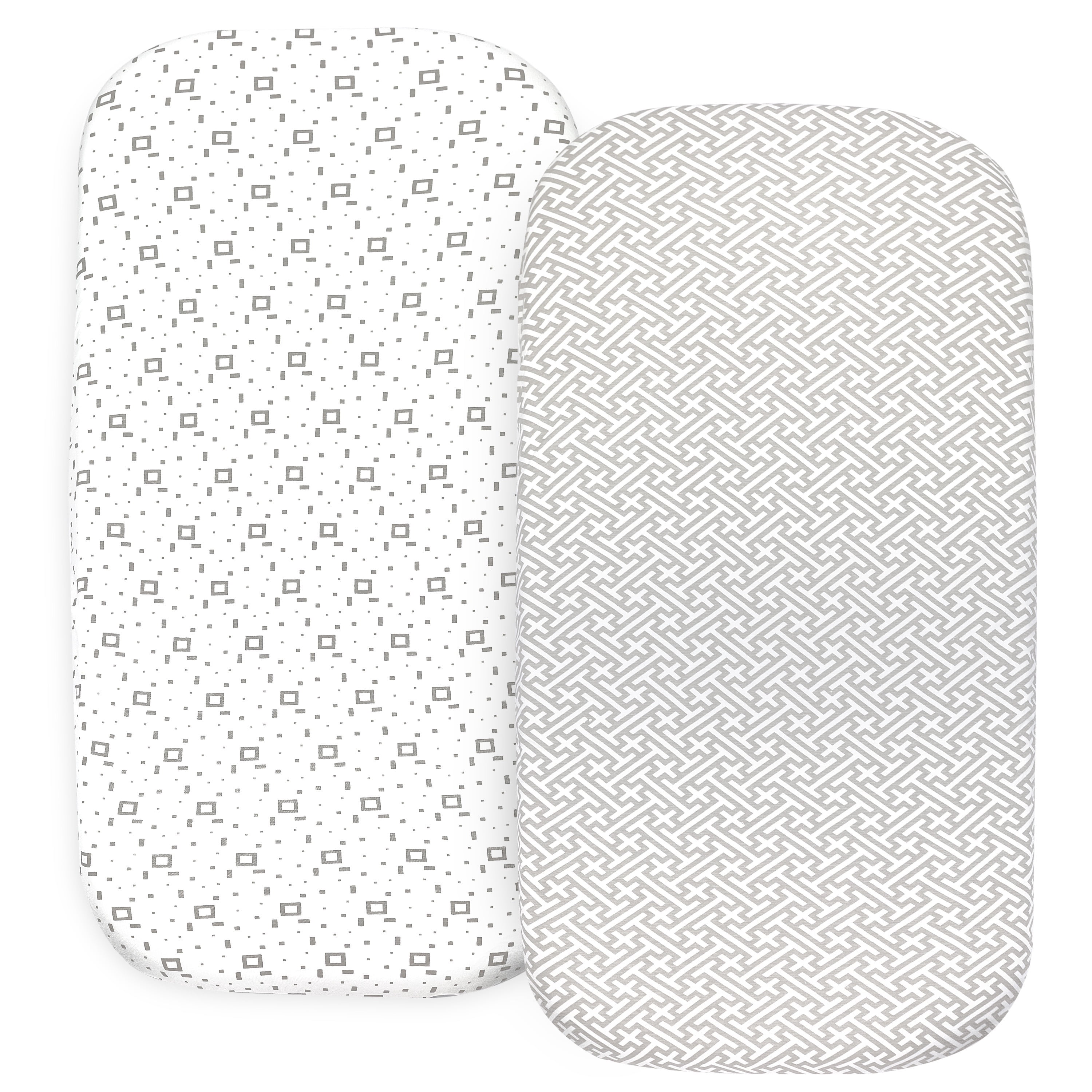 Baby Bassinet Sheet Set for Boy and Girl, 2 Pack Organic Cotton Universal Fitted Bedding Cover for Oval, Hourglass & Rectangle Bassinet Mattress, Fitted Sheets Size 32 x 16 x 4 Inches