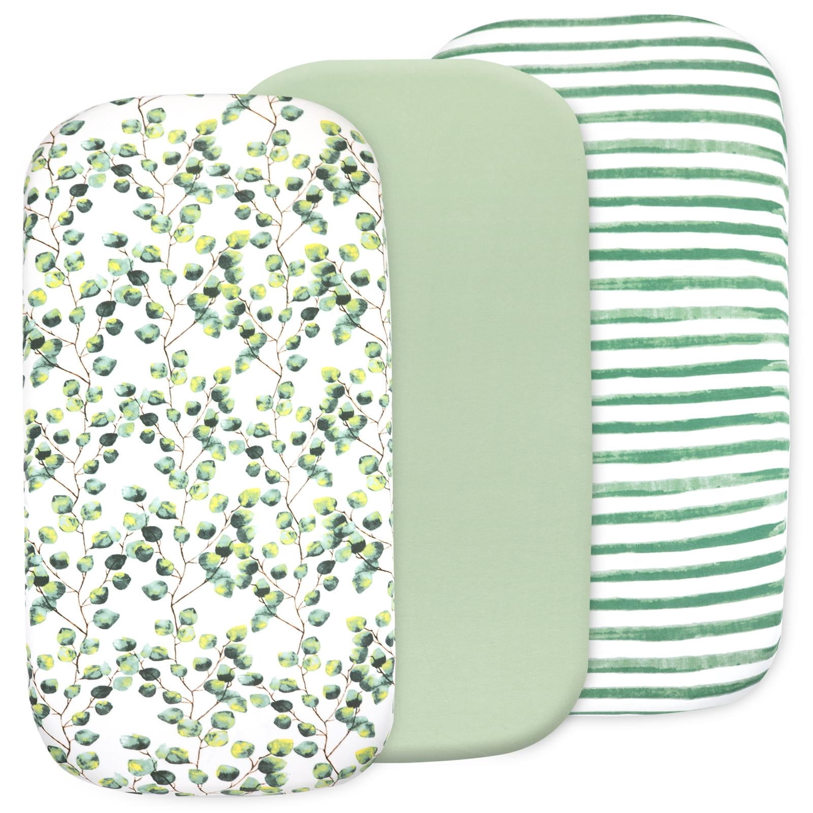 Baby Bassinet Sheet Set for Boy and Girl, 3 Pack Organic Cotton Universal Fitted Bedding Cover for Oval, Hourglass & Rectangle Bassinet Mattress, Fitted Sheets Size 32 x 16 x 4 Inches
