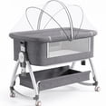 thumbnail image 1 of Chastar Bassinet Bedside, Portable Baby Crib with 6 Adjustable Heights and Breathable Mesh Panels, Foldable, Gray, 1 of 9
