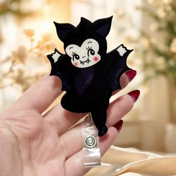 Baby Bat Halloween Badge Reel, Spooky Cute Style Retractable ID Holder