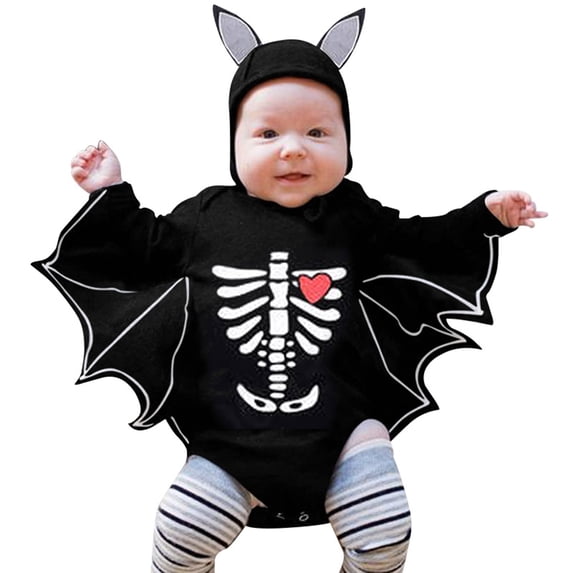 Baby Bat Halloween Romper, Long Sleeve Hooded Onesie with Hat