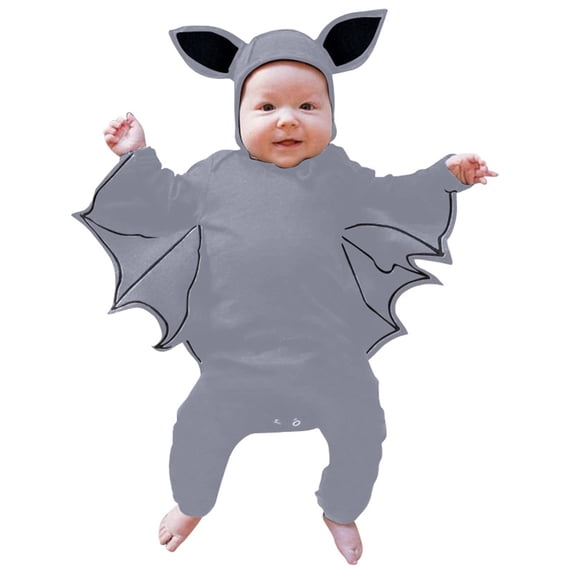 Baby Bat Halloween Romper, Long Sleeve Hooded Onesie with Hat