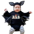 thumbnail image 1 of Baby Bat Halloween Romper, Long Sleeve Hooded Onesie with Hat, 1 of 8