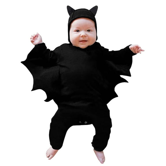 Baby Bat My First Halloween Outfit Toddler Boys Girls Long Sleeve Romper Jumpsuit With Hat Cute Animal Theme 3-6 Months Black
