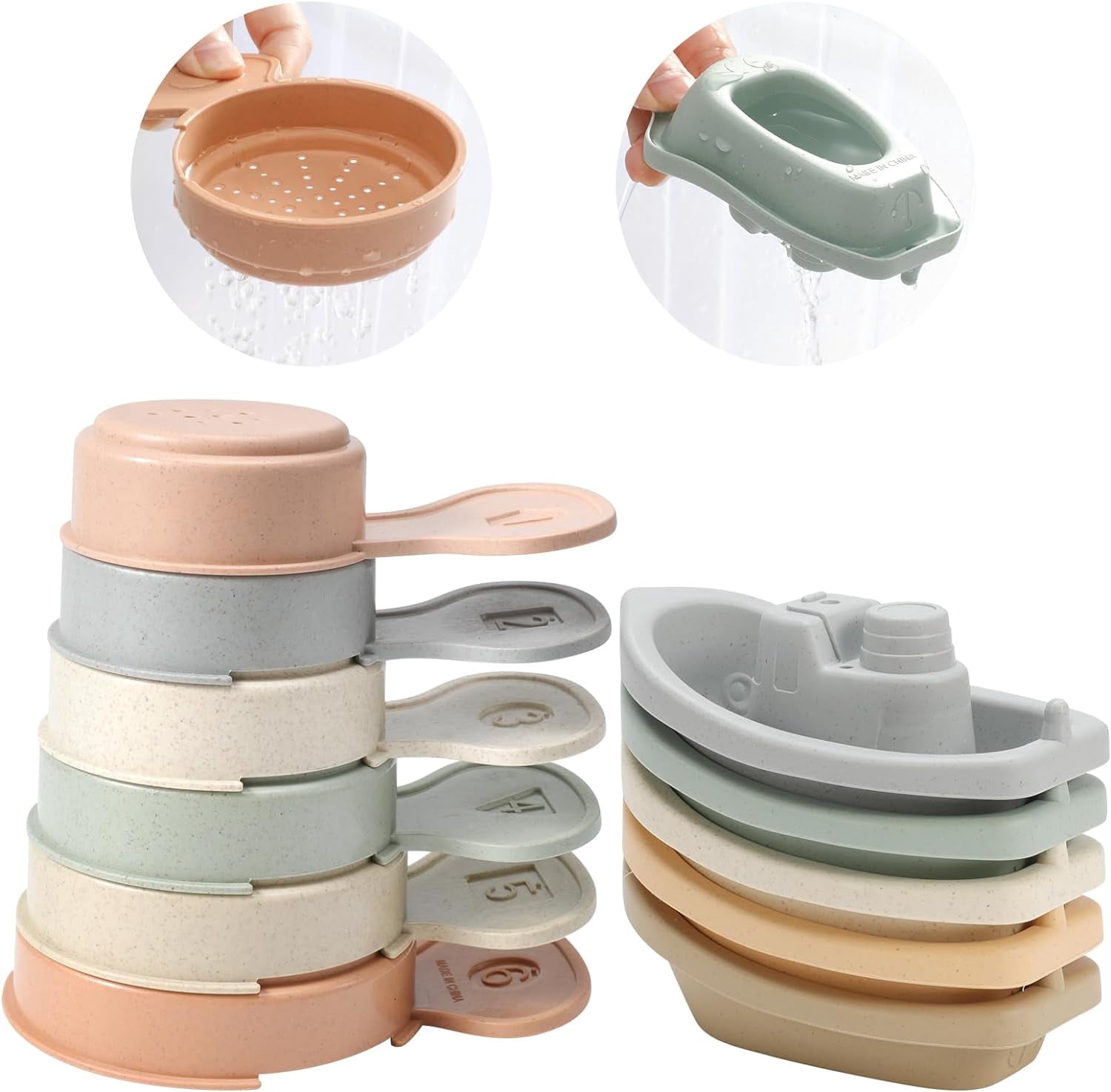 Baby Bath Toys for 1 Year Old - Floating Boats with Bathing Spoon, 11 Pcs Water Table Toys for Toddler 1-3, Mold Free Bathtub Toys Birthday Gift for Boys Girls
