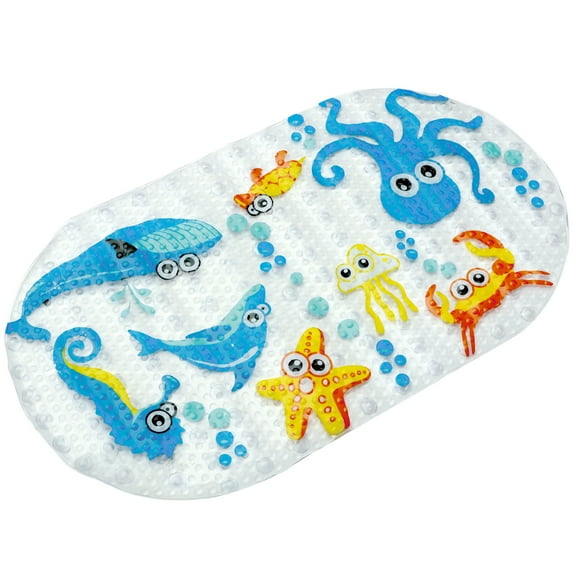 Baby Bath Mat with Suction Cup Cute Cartoon Kids Shower Mat Anti Slip Kids Bathtub Mat Oval Shower Bathtub Mat Reusable Baby Bathtub Mat Bathroom Shower Mat for Bathroom Children 27.16×15.35in