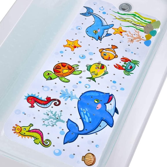 Baby Bath Mat for Tub Kids Non Slip Bathtub Mats Baby Extra Long 40X16 Inch Bathroom Toddler Anti Slip Shower Mat with Suction Cups & Drain Holes,Machine Washable,Whale