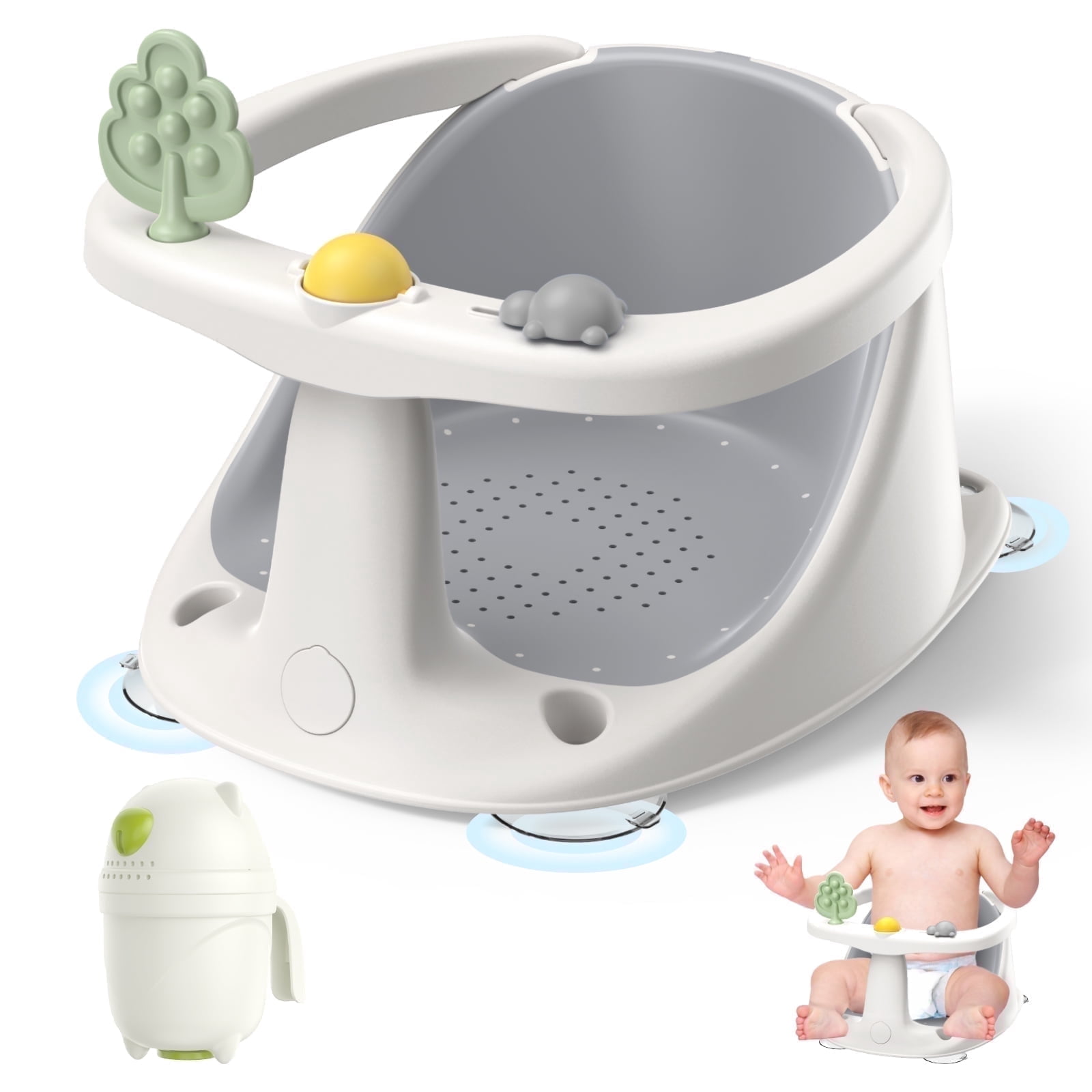 Baby Bath Seat for 6 Months and up - Non-Slip, Comfortable  Bath Seat with Rinse Cup,Baby Bathing Essentials Grey