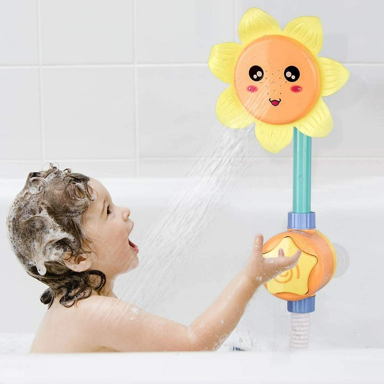 Baby Bath Shower Toy for Toddlers, Battery Operated Sunflower Water Squirt  Shower Faucet and Bathtub Water Pump for Infants 
