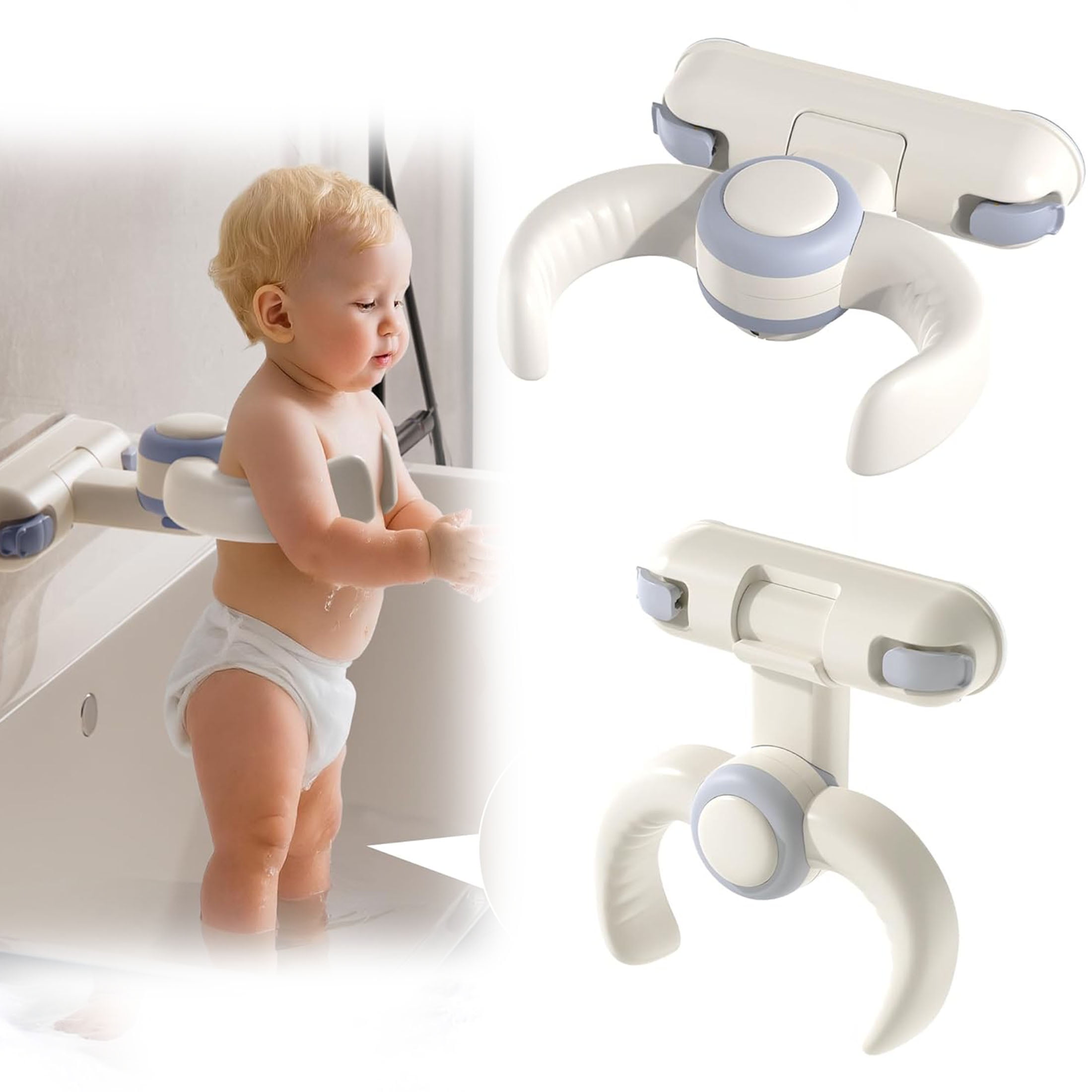 Baby Bath Support Stand - Adjustable Height Wall Mount with Suction Locks, Safe ABS Frame for Infant Tub , Foldable & Secure Seated Support(6-36 Months)