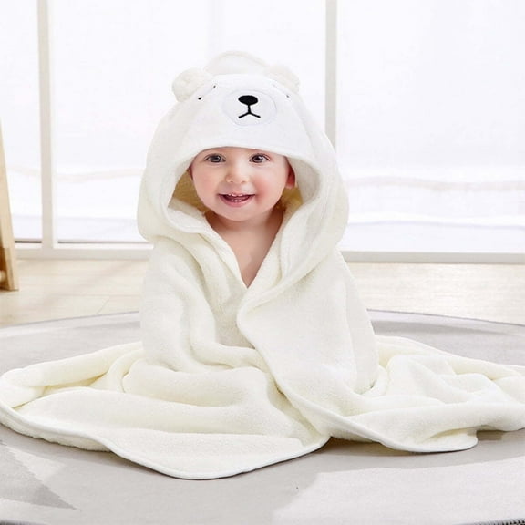 Baby Bath Towel, Absorbent Hooded Towel for Baby Puppy, Animal Hooded Washcloth 31.5 x 31.5''-Pure White Bear
