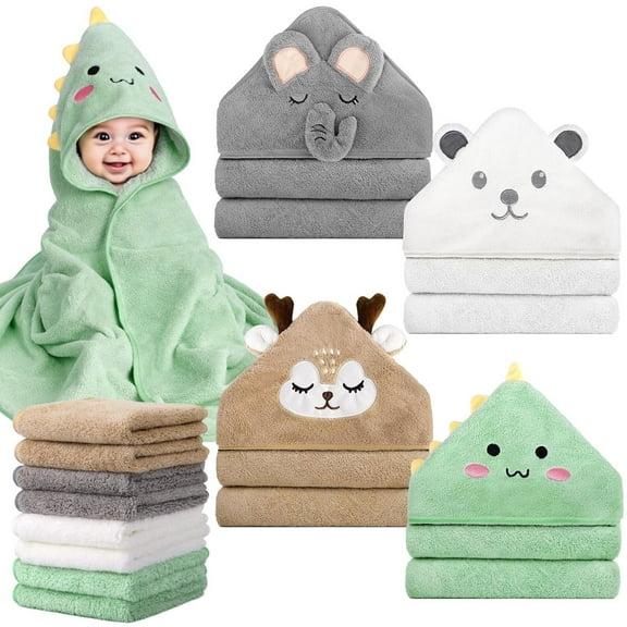 Baby Bath Towels Set for Infants Toddlers, 4 PCS Animal Hooded Baby Towels , Ultra Absorbent Cute Soft Newborn Essentials Gift for Boys & Girls