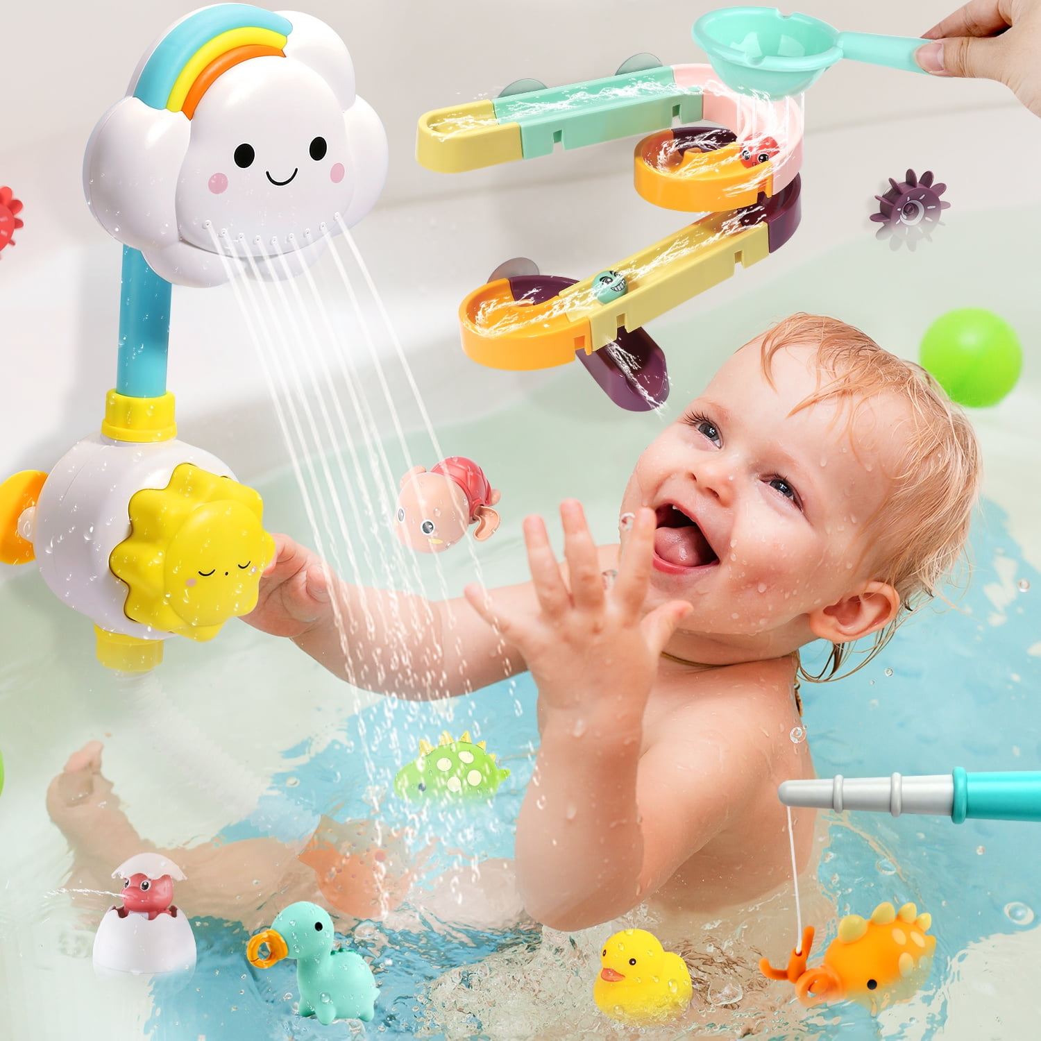  HOMNIVE Bath Toys for Toddlers 1-3, 70pcs Slide Bath Toys Set  for Preschool Bathtub Bathroom Shower Games, Swimming Pool Christmas  Birthday Party : Toys & Games