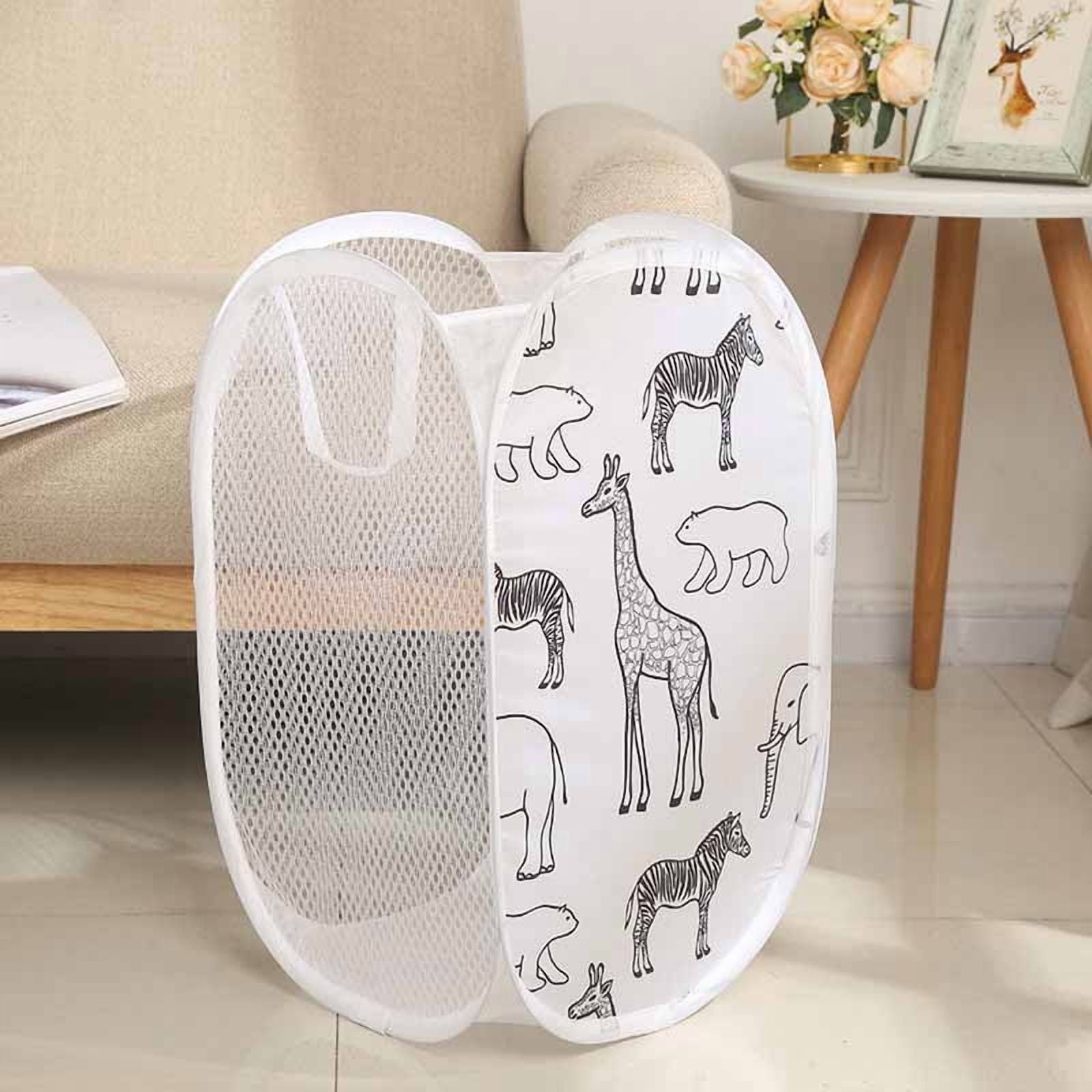 Baby Bath Toy Organizer Mesh Foldable Laundry Basket Cartoon Print Storage Basket Kids Bathroom Dirty Clothes Storage Bag