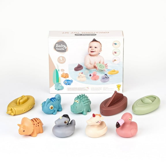 AMCHSURI Mold-Free & No Holes  Bath Toys, 9 Pack Animal & Floating Boats, Bathtub Pool  Water Play Gift for Toddlers