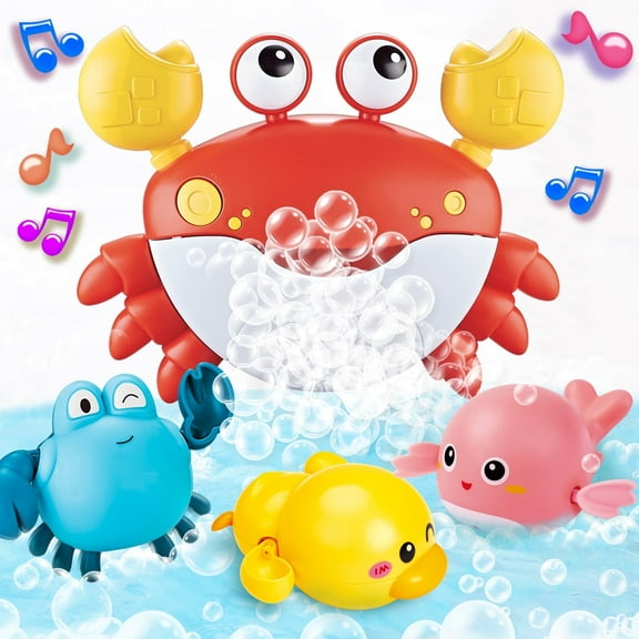 Baby Bath Toys Bath Bubble Maker Machine with Music, Red Crab Bathtub Toys With 3 wind-up Water Toys for toddlers