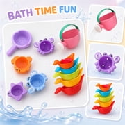 Baby Bath Toys for Kids Ages 1-3 10PCS Complete Water Play Bath Toy Kit Stack Cups Floating Boats For Shower Pool Toddler Gift