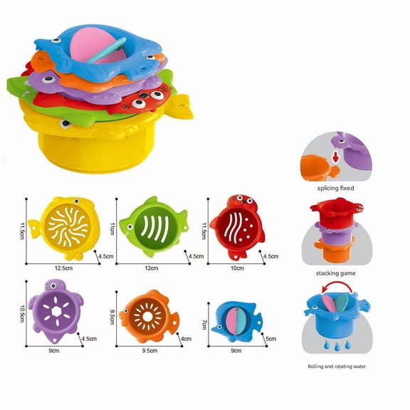 Baby Bath Toys for Kids Ages 1-3 6PCS Rainbow Animal Stack Tower Educational Nesting Cups For Shower Pool Beach Early Learning Fun