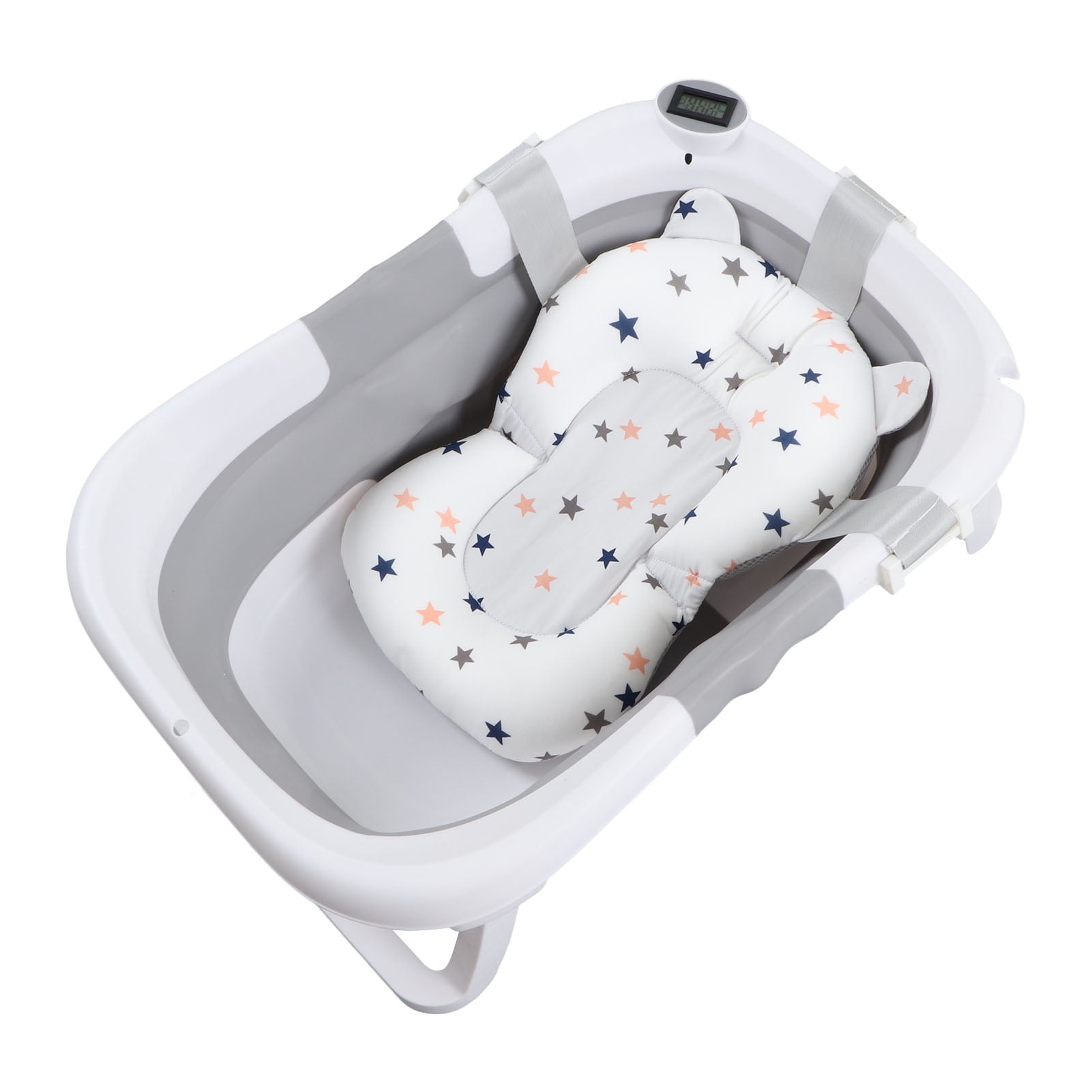 Baby Bath Tub Prevent Slipping Suspension Pad Thermometer Drain Hole