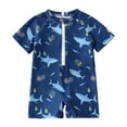 thumbnail image 1 of 6-9 Month Boy Swimsuit Baby/Toddler Boy Rash Guard Swimsuit Short Sleeve One Piece Zipper Swimwear Sunsuit Bathing Suit Beachwear Blue 18-24 Months, 1 of 6