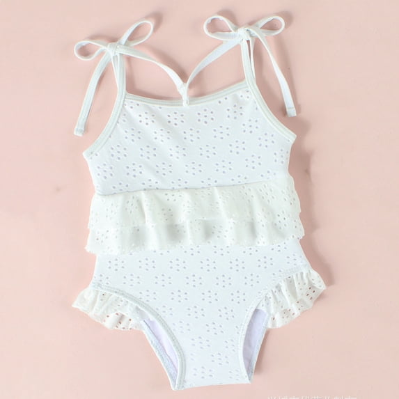 Baby Bathing Suit White 1 Piece Swimsuits Sleeveless Rash Guard Swimming Summer Girls Swimwear 9-12 Months