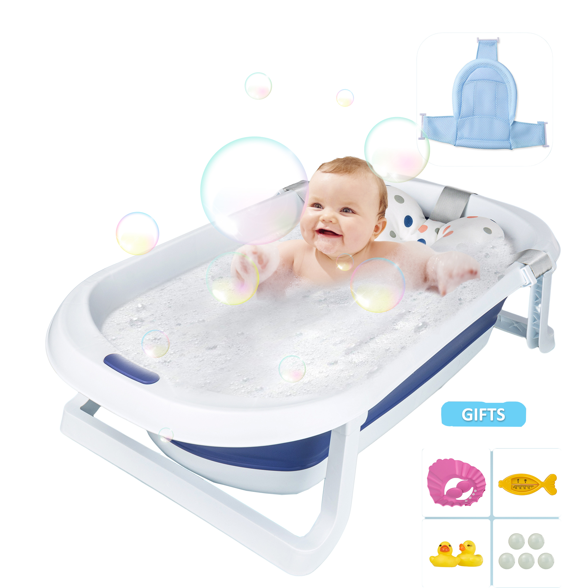 Baby Bathtub Anti Slip Skid Proof Foldable Toddler Bath Tubs with Mesh