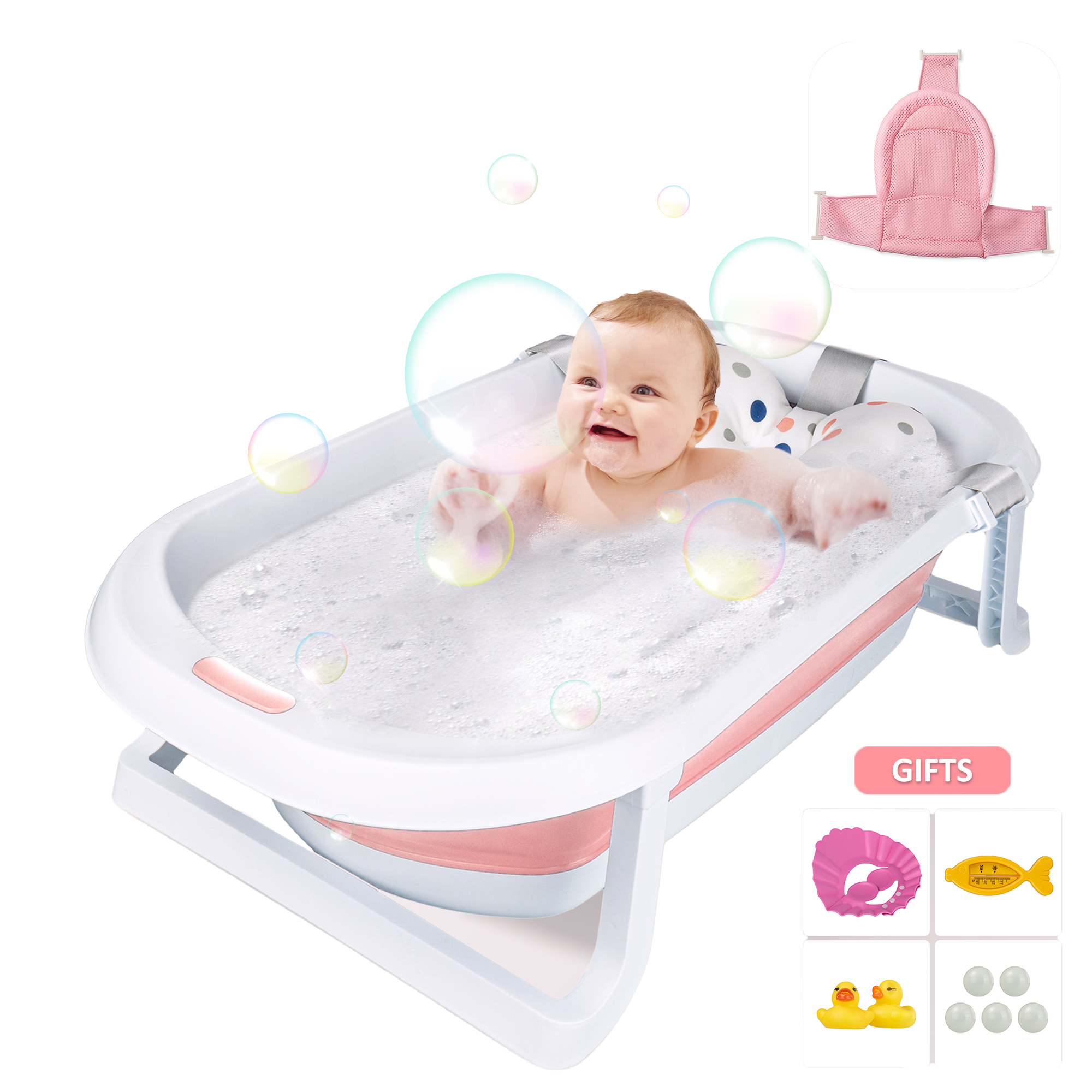 Baby Bathtub Anti Slip Skid Proof Foldable Toddler Bath Tubs with Mesh
