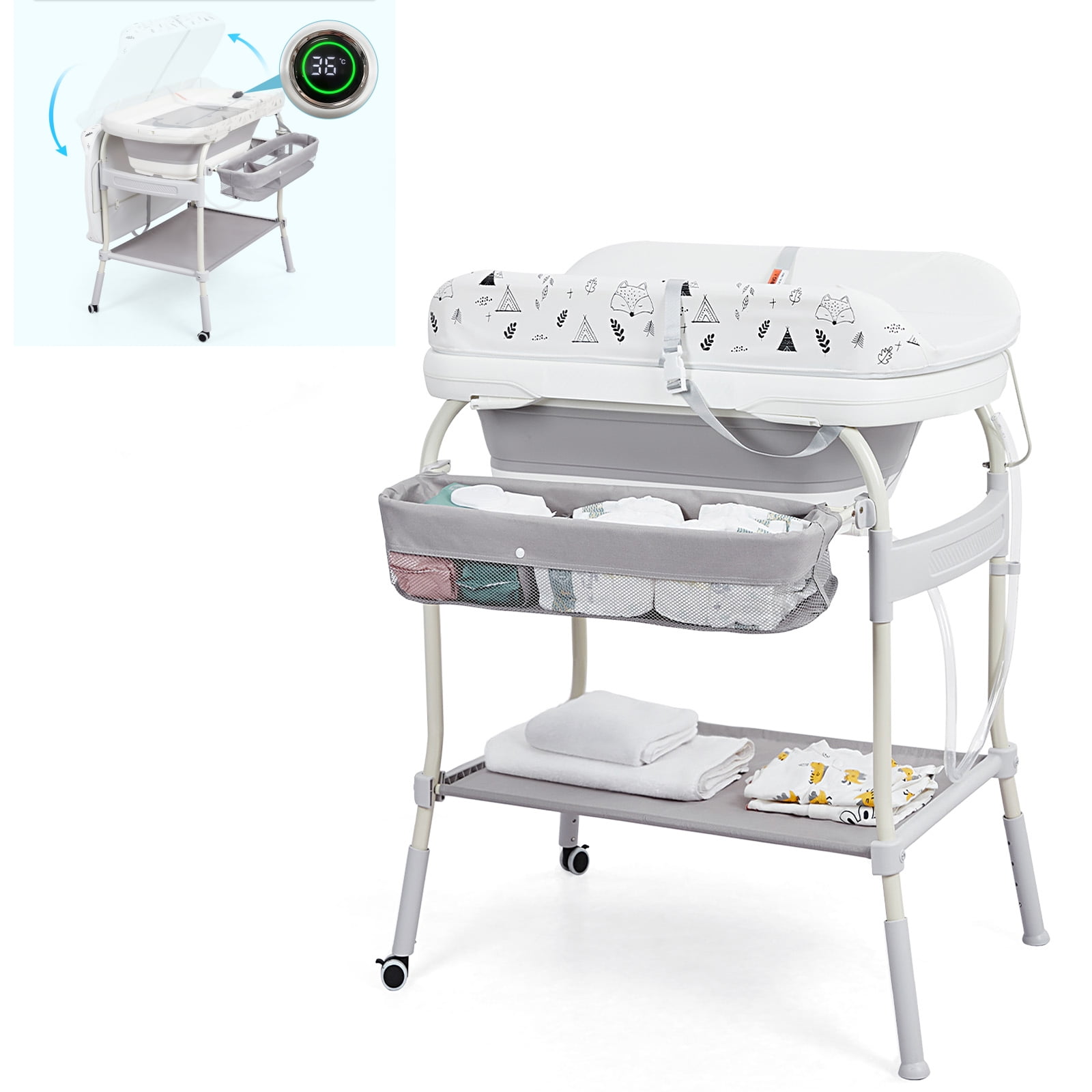 Baby Bathtub with Changing Table, GAOMON Removable Bath Tub Unit w/Soft