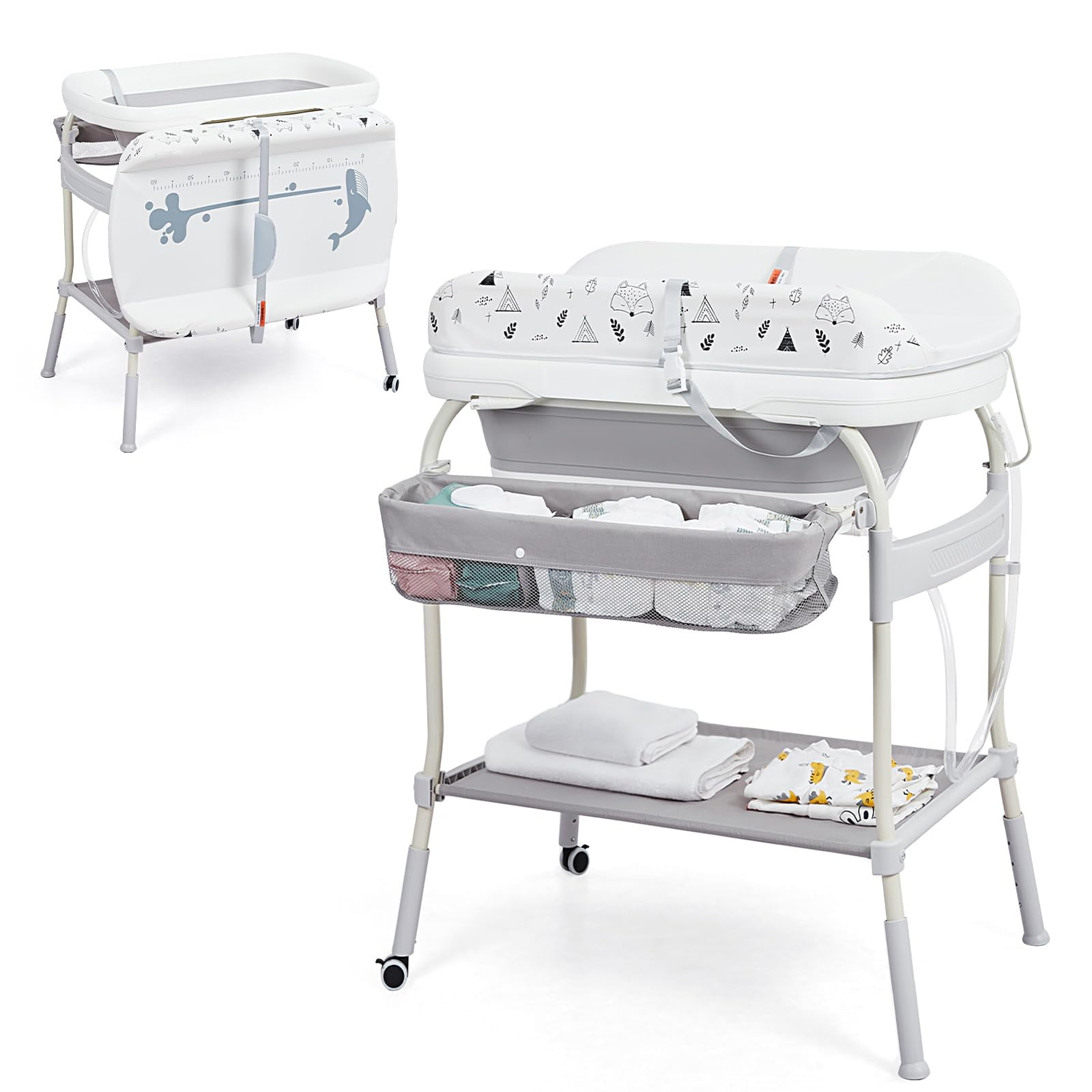 Baby Bathtub with Changing Table, Removable Bath Tub Unit w/Soft ...