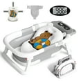 thumbnail image 1 of Baby Bathtub, Collapsible Newborn Bathtub for Infant to Toddler 0-1 Year with Soft Cushion+Baby Tub Sling and Thermometer, Portable Travel Bathtub, Foldable Infant Bathtub with No-Slip Feet, Grey, 1 of 9