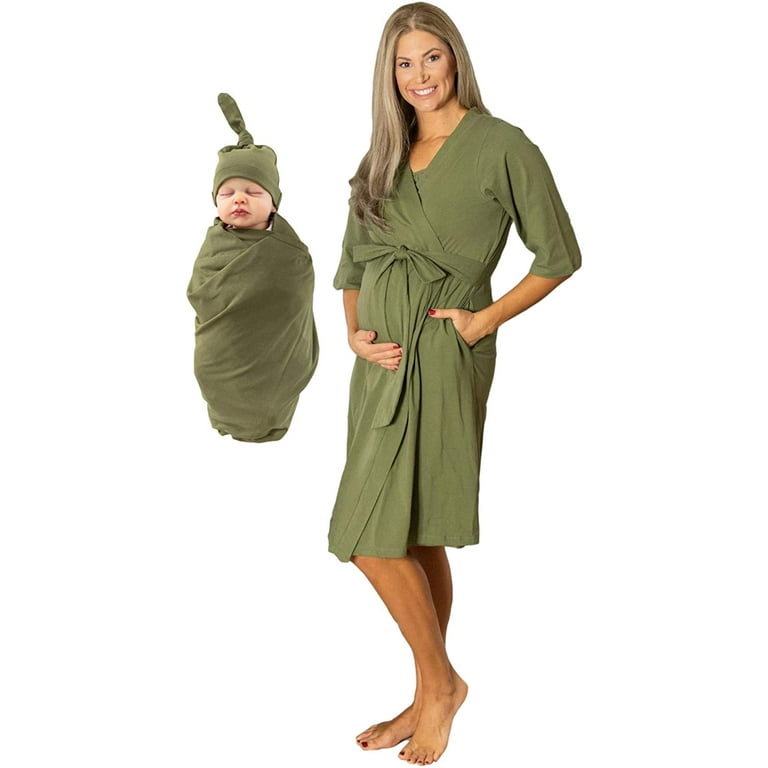 Baby Be Mine Maternity Mommy Me Delivery Robe with Matching Baby Swaddle Blanket Hat Set Pregnancy Robe For Women Nursing Robe Maternity Robe Walmart