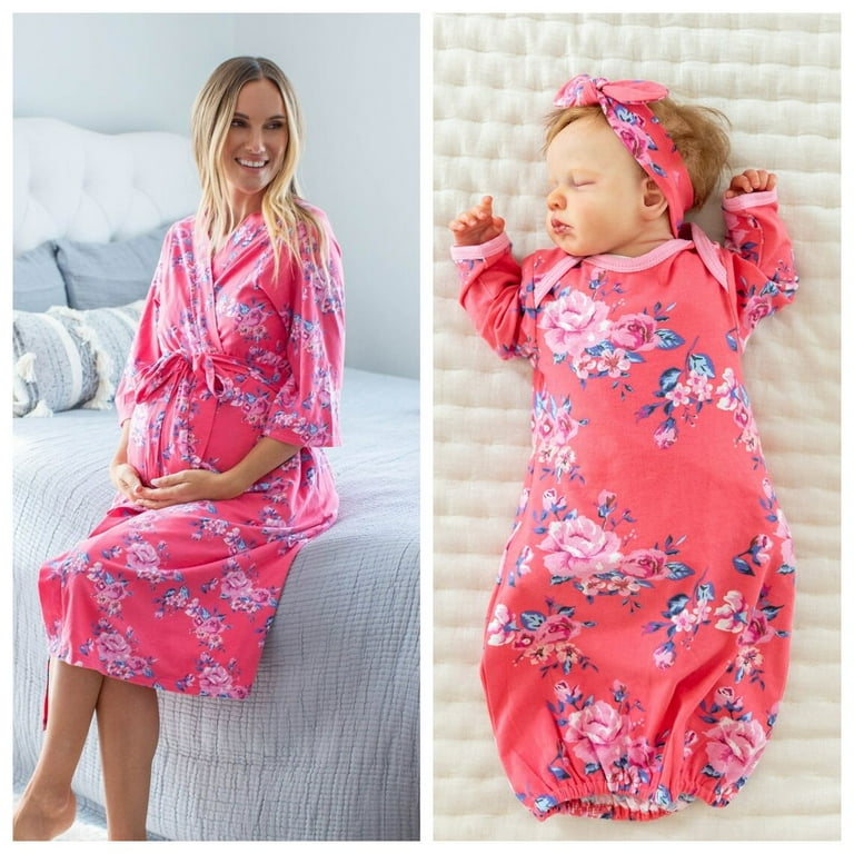 Baby Be Mine Mommy Me Delivery Robe with Matching Baby Receiving Gown Hat Set Maternity Robe Nursing Robe Set Walmart