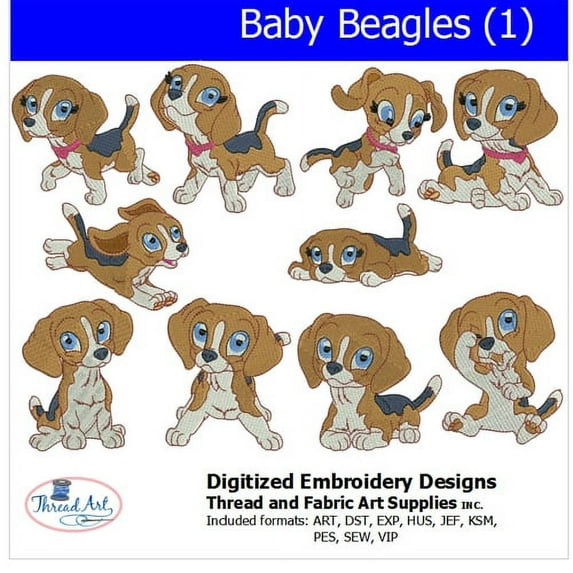 Baby Beagles (1) Embroidery Designs - All Popular Formats Included - Loaded on USB Stick