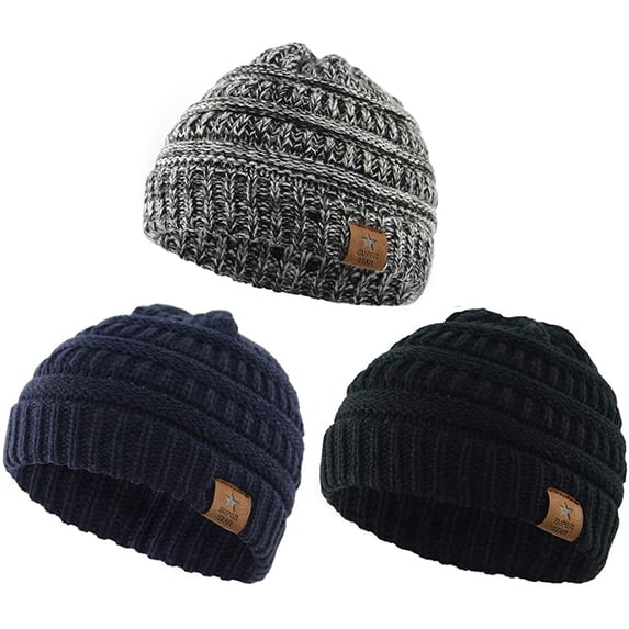 Baby Beanie 3 Pack Warm Knit Winter Hat for Toddler Boys Girls 6-36 Months