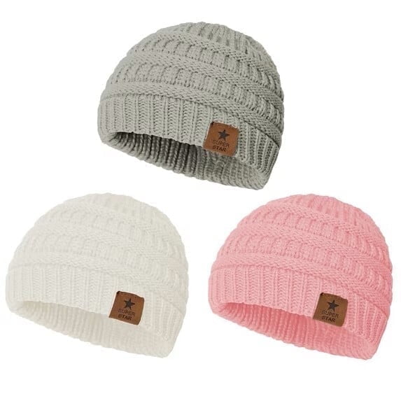 Baby Beanie 3 Pack Warm Knit Winter Hat for Toddler Boys Girls 6-36 Months