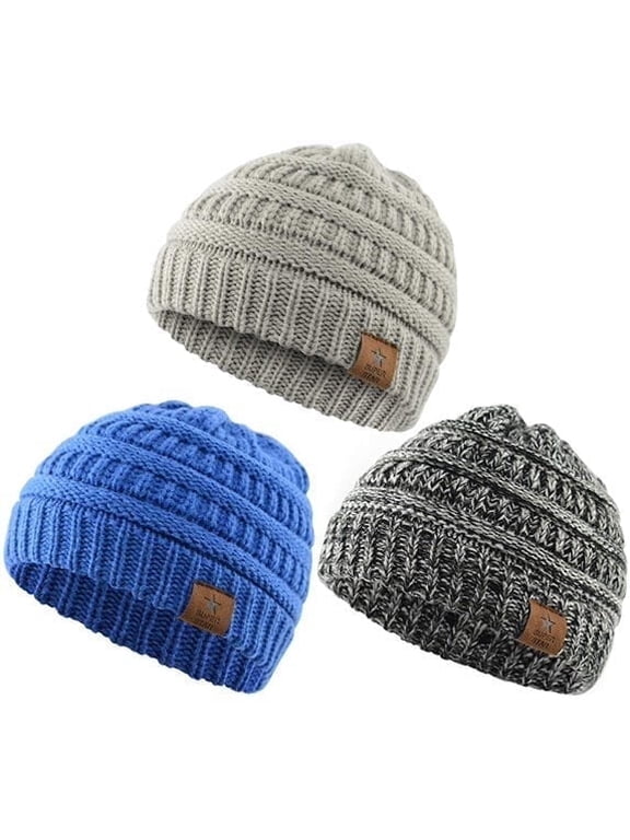 Baby Beanie 3 Pack Warm Knit Winter Hat for Toddler Boys Girls 6-36 Months